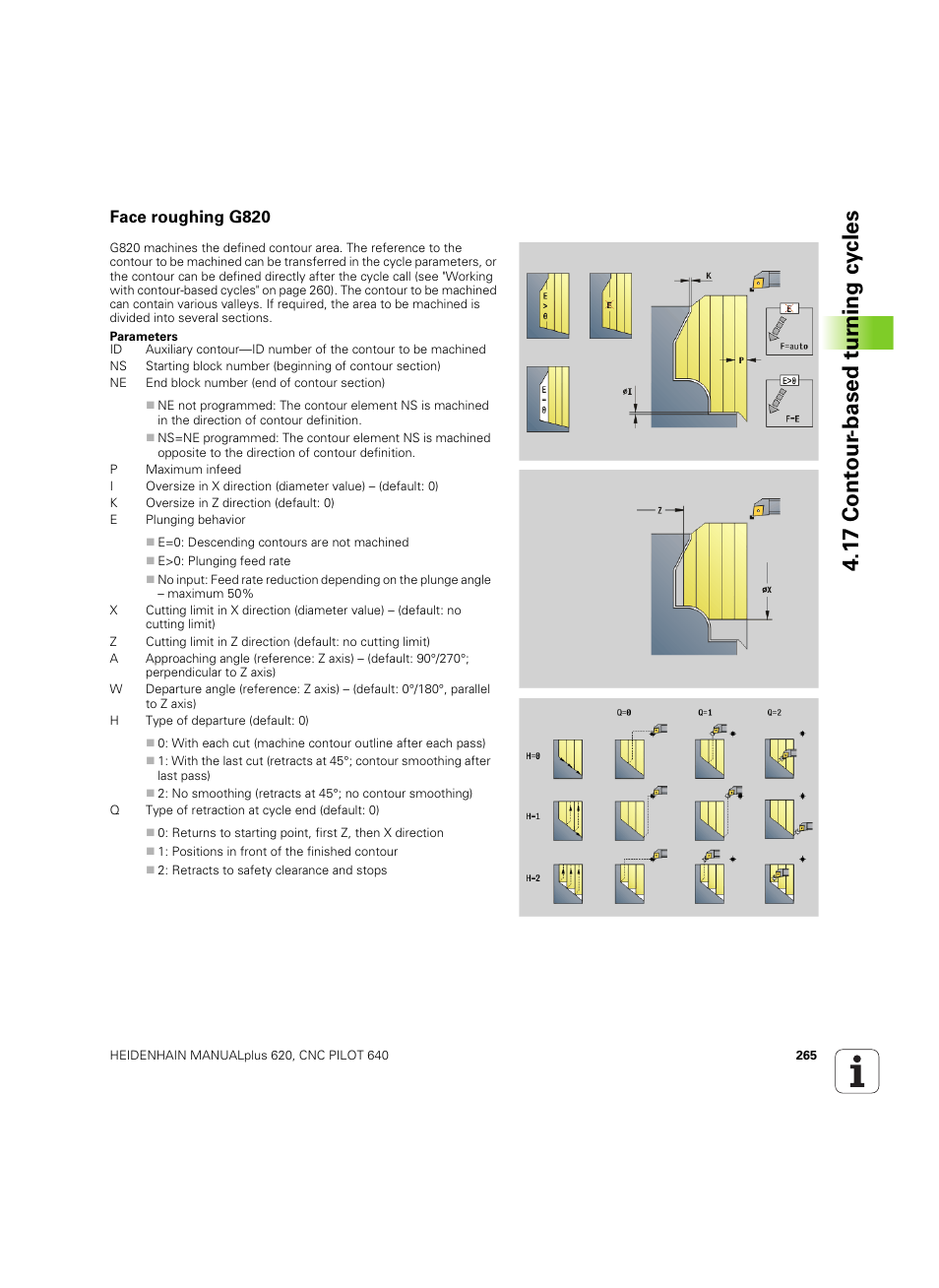 Face roughing g820, 1 7 cont our -based t u rn ing cy cles | HEIDENHAIN SW 54843x-02 DIN Programming User Manual | Page 265 / 601