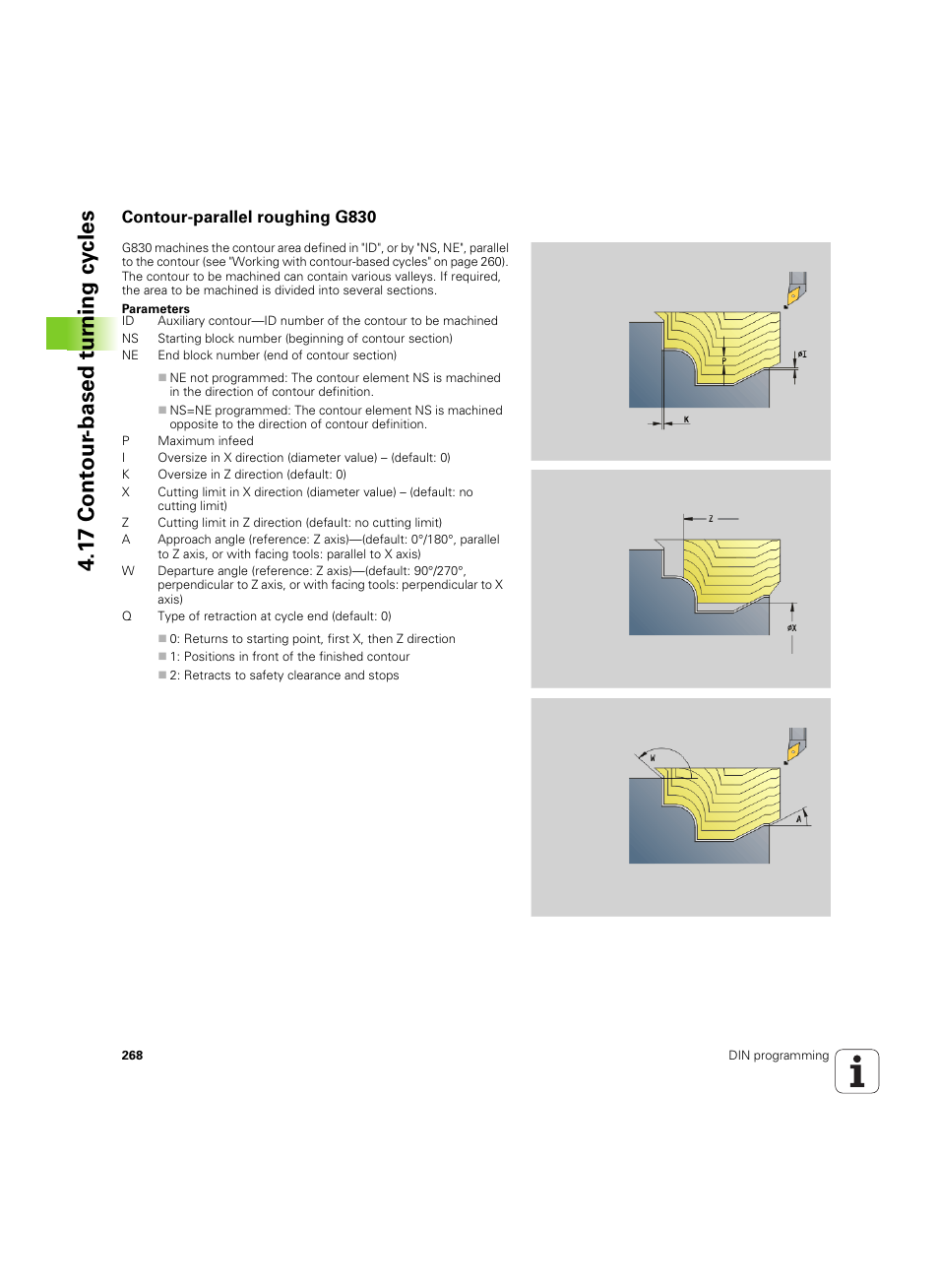 Contour-parallel roughing g830, 1 7 cont our -based t u rn ing cy cles | HEIDENHAIN SW 54843x-02 DIN Programming User Manual | Page 268 / 601