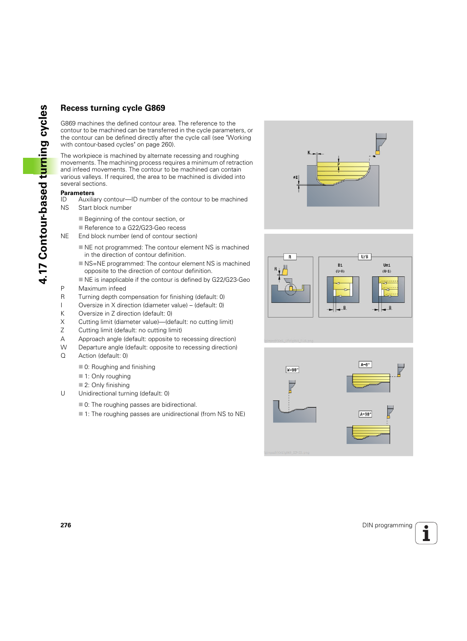 Recess turning cycle g869, 1 7 cont our -based t u rn ing cy cles | HEIDENHAIN SW 54843x-02 DIN Programming User Manual | Page 276 / 601