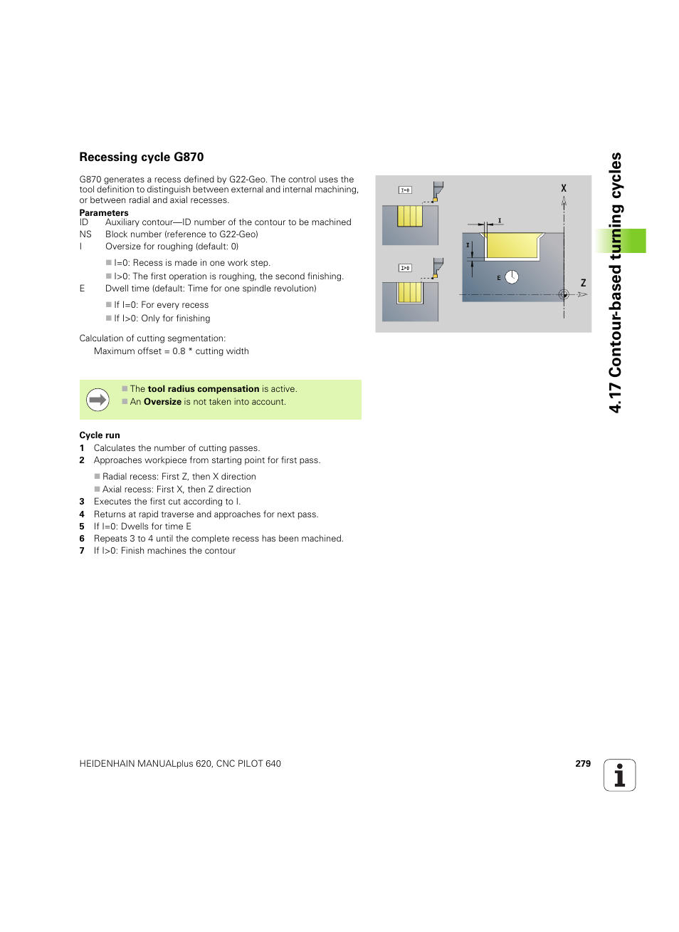 Recessing cycle g870, 1 7 cont our -based t u rn ing cy cles | HEIDENHAIN SW 54843x-02 DIN Programming User Manual | Page 279 / 601