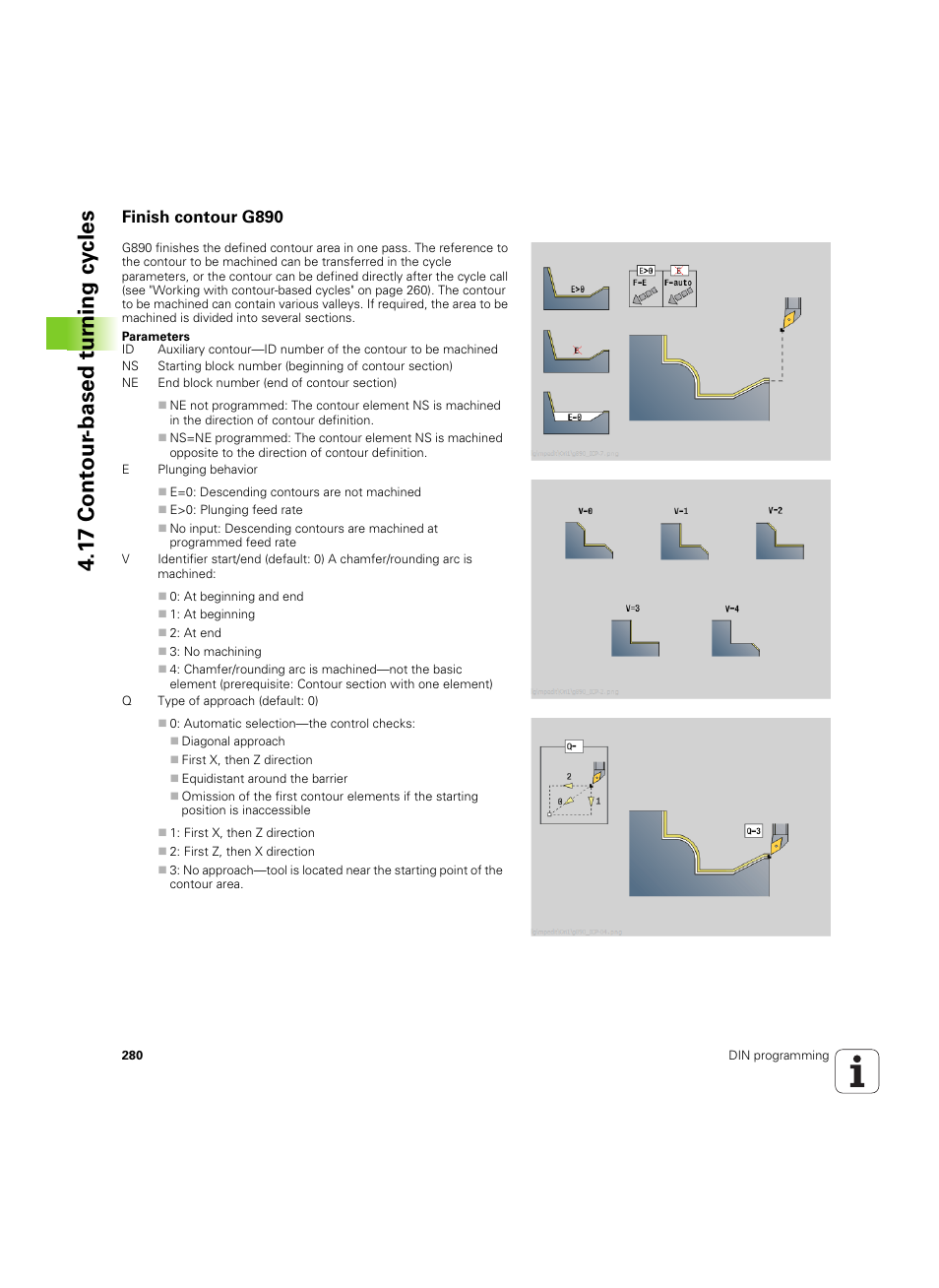 Finish contour g890, 1 7 cont our -based t u rn ing cy cles | HEIDENHAIN SW 54843x-02 DIN Programming User Manual | Page 280 / 601