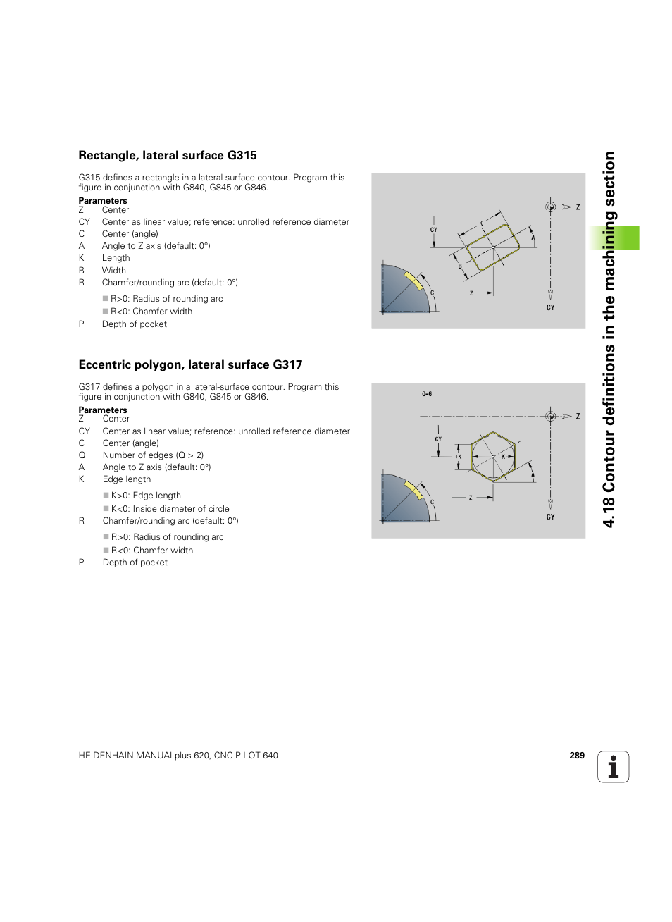Rectangle, lateral surface g315, Eccentric polygon, lateral surface g317 | HEIDENHAIN SW 54843x-02 DIN Programming User Manual | Page 289 / 601