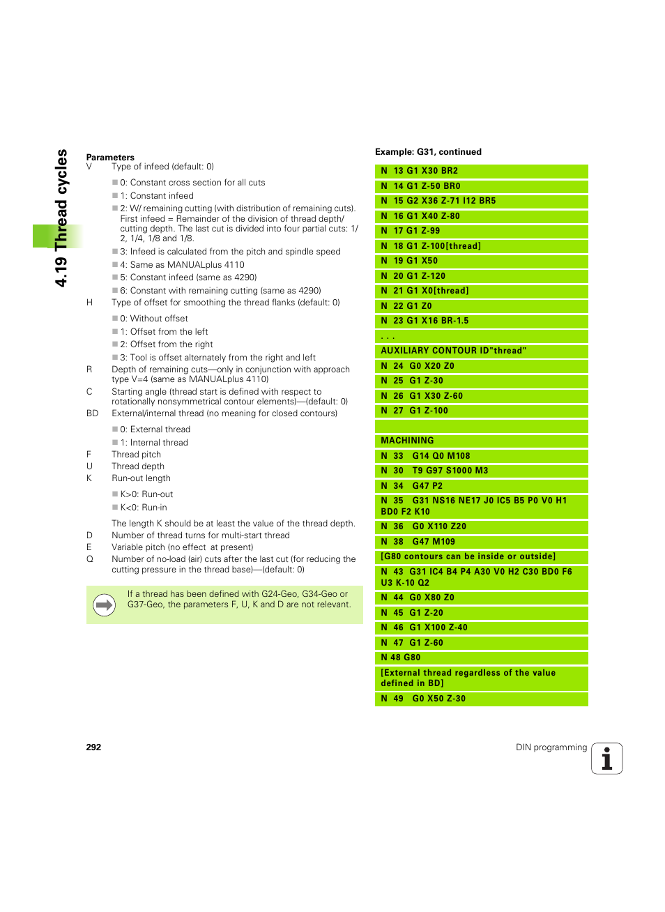 1 9 thr ead cy cles | HEIDENHAIN SW 54843x-02 DIN Programming User Manual | Page 292 / 601