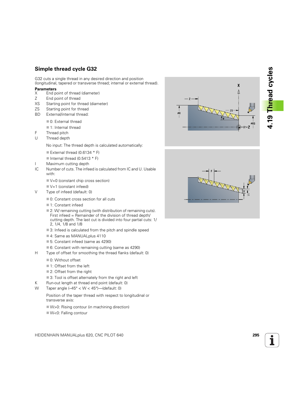 Simple thread cycle g32, 1 9 thr ead cy cles | HEIDENHAIN SW 54843x-02 DIN Programming User Manual | Page 295 / 601