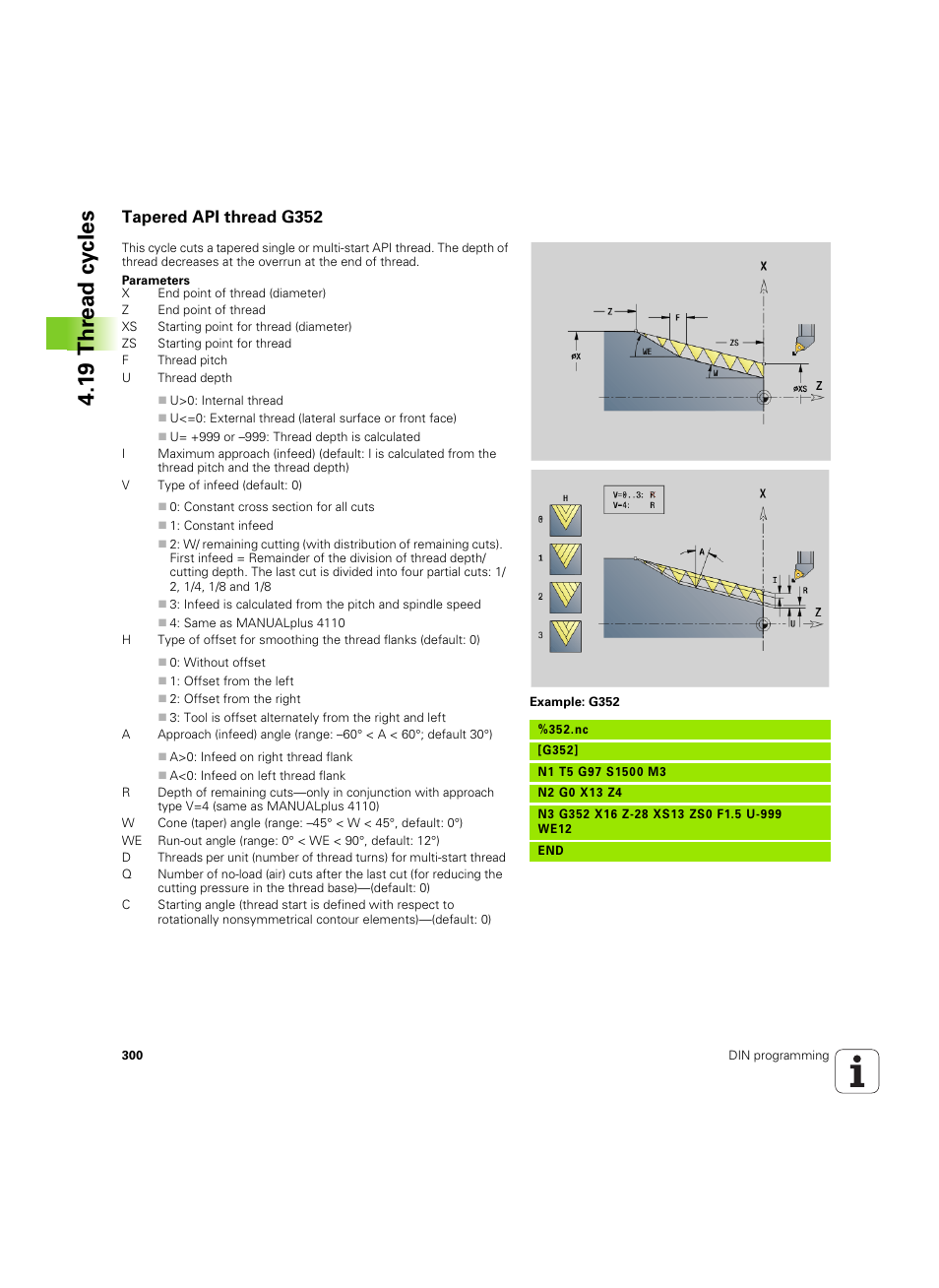 Tapered api thread g352, 1 9 thr ead cy cles | HEIDENHAIN SW 54843x-02 DIN Programming User Manual | Page 300 / 601