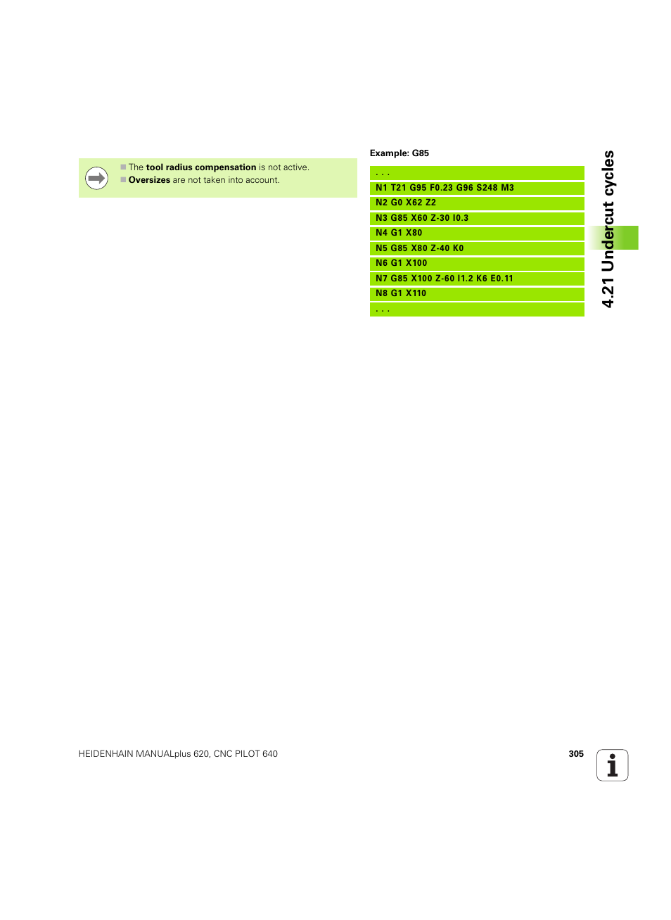 21 under c ut cy cles | HEIDENHAIN SW 54843x-02 DIN Programming User Manual | Page 305 / 601
