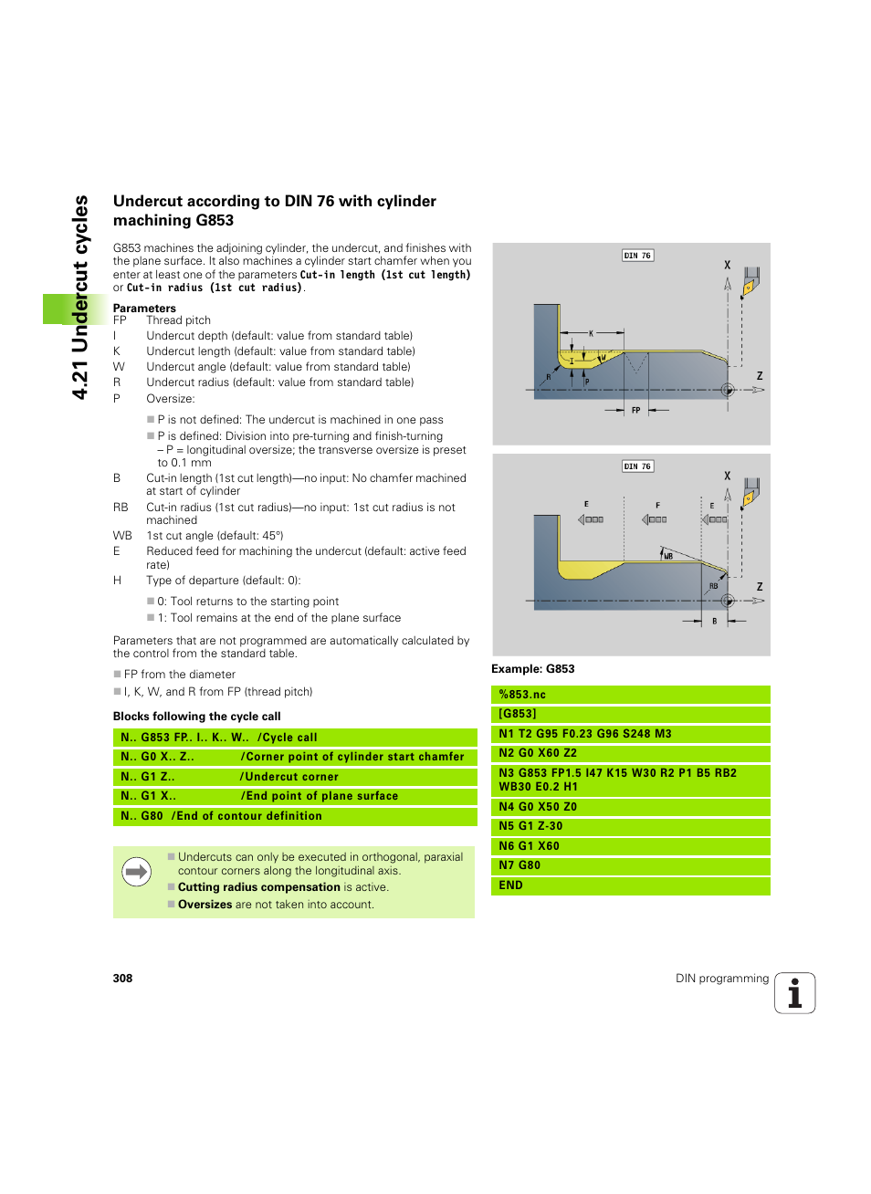 21 under c ut cy cles | HEIDENHAIN SW 54843x-02 DIN Programming User Manual | Page 308 / 601
