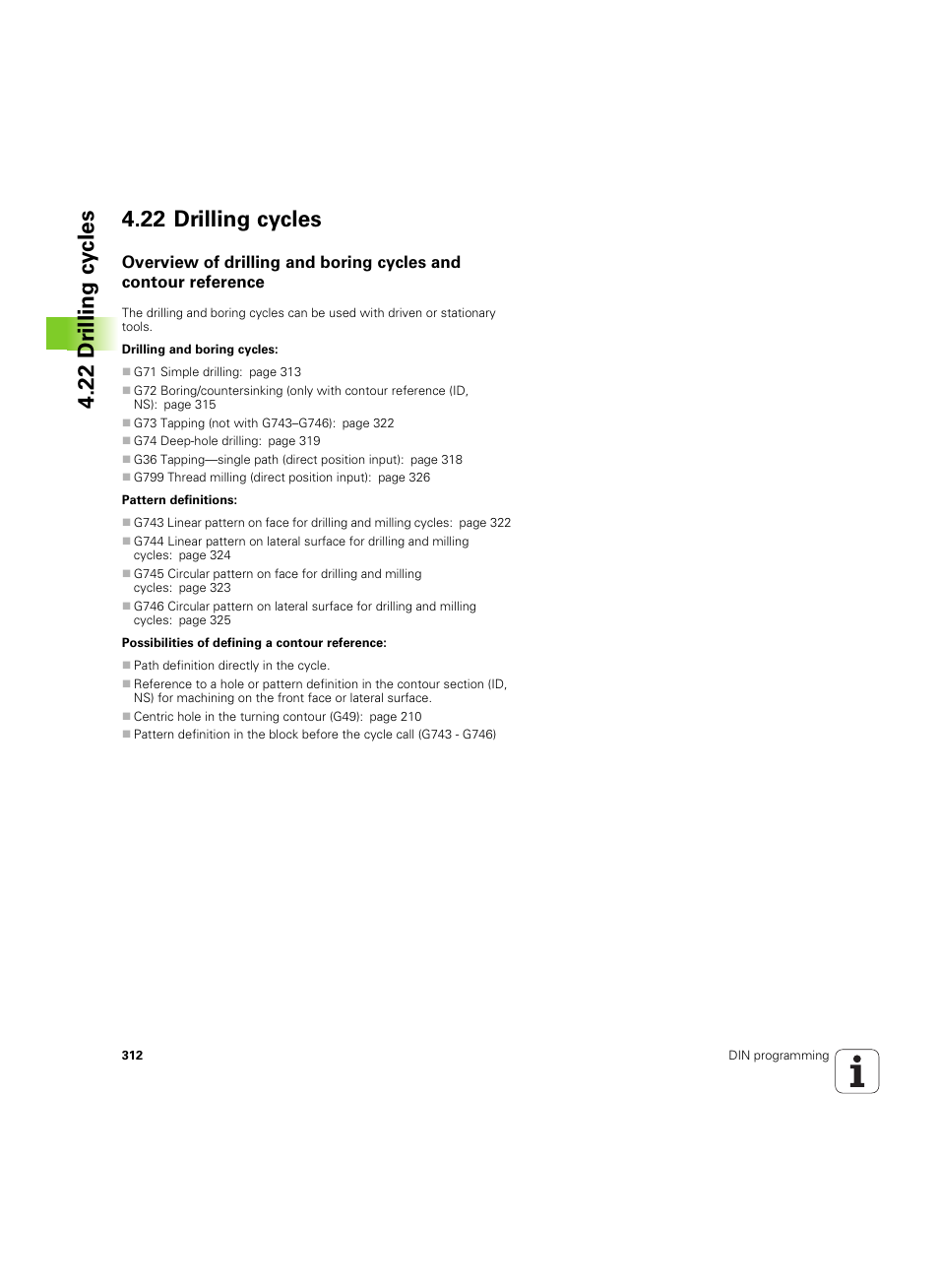 22 drilling cycles | HEIDENHAIN SW 54843x-02 DIN Programming User Manual | Page 312 / 601