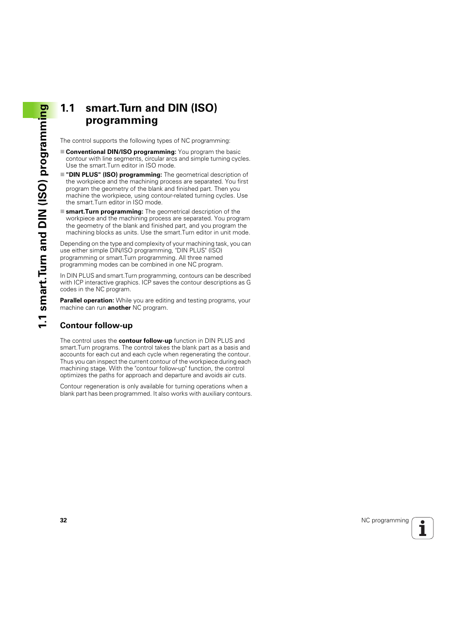 1 smart.turn and din (iso) programming, Contour follow-up | HEIDENHAIN SW 54843x-02 DIN Programming User Manual | Page 32 / 601