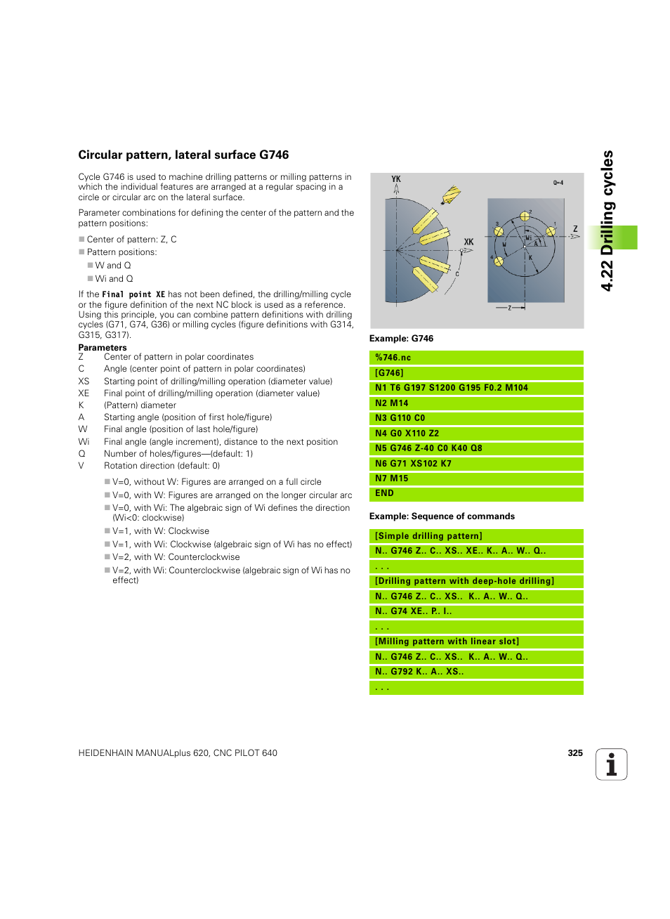 Circular pattern, lateral surface g746, 22 dr illing cy cles | HEIDENHAIN SW 54843x-02 DIN Programming User Manual | Page 325 / 601