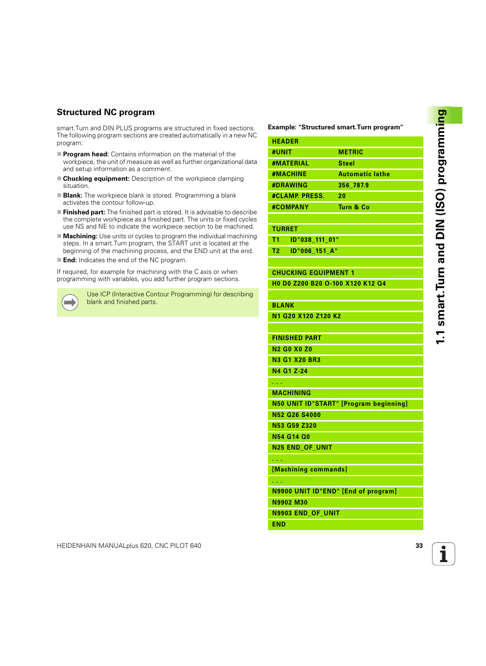 Structured nc program, 1 smar t.t u rn and din (iso) pr ogr a mming | HEIDENHAIN SW 54843x-02 DIN Programming User Manual | Page 33 / 601