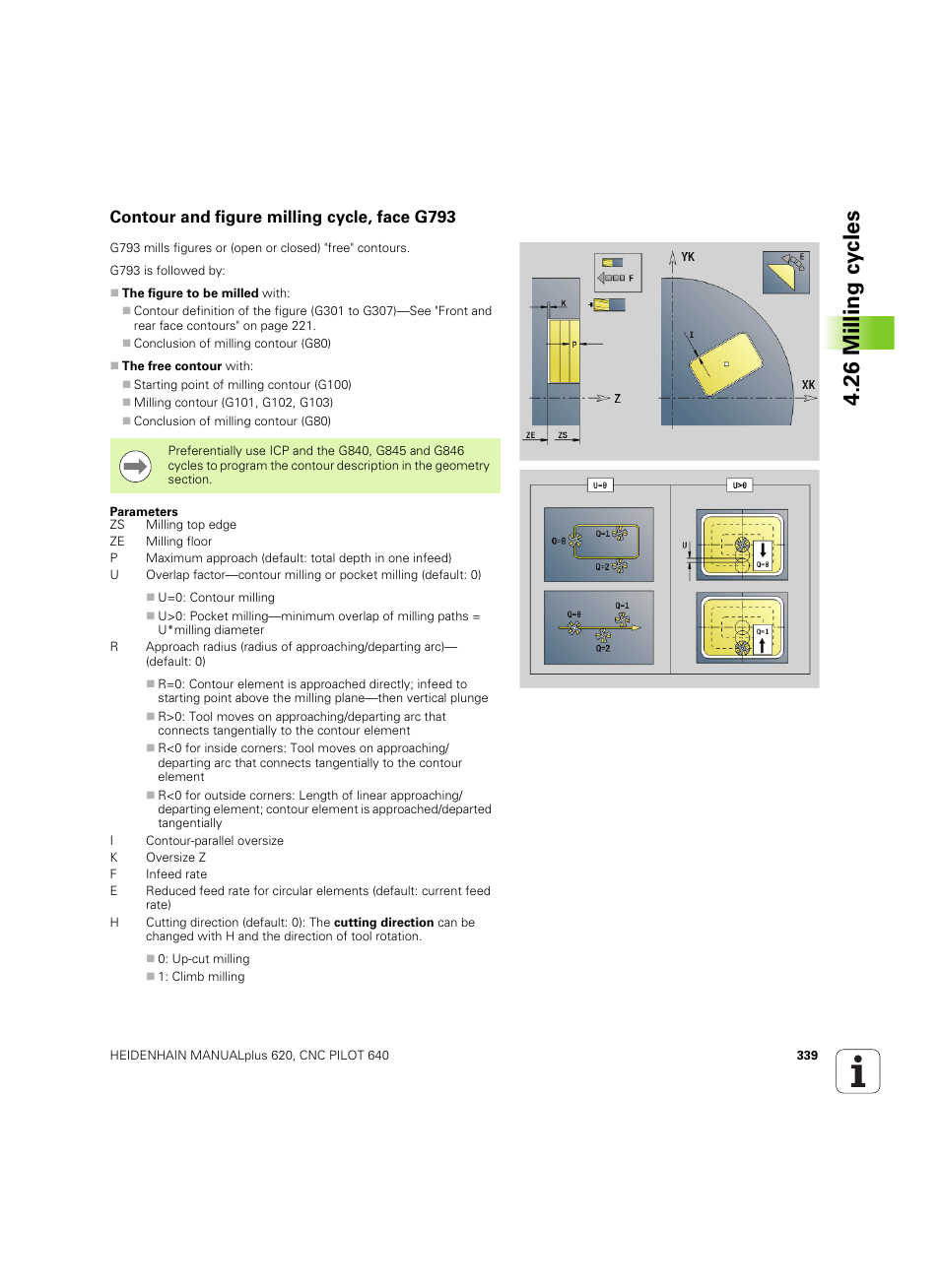 Contour and figure milling cycle, face g793, 26 milling cy cles | HEIDENHAIN SW 54843x-02 DIN Programming User Manual | Page 339 / 601