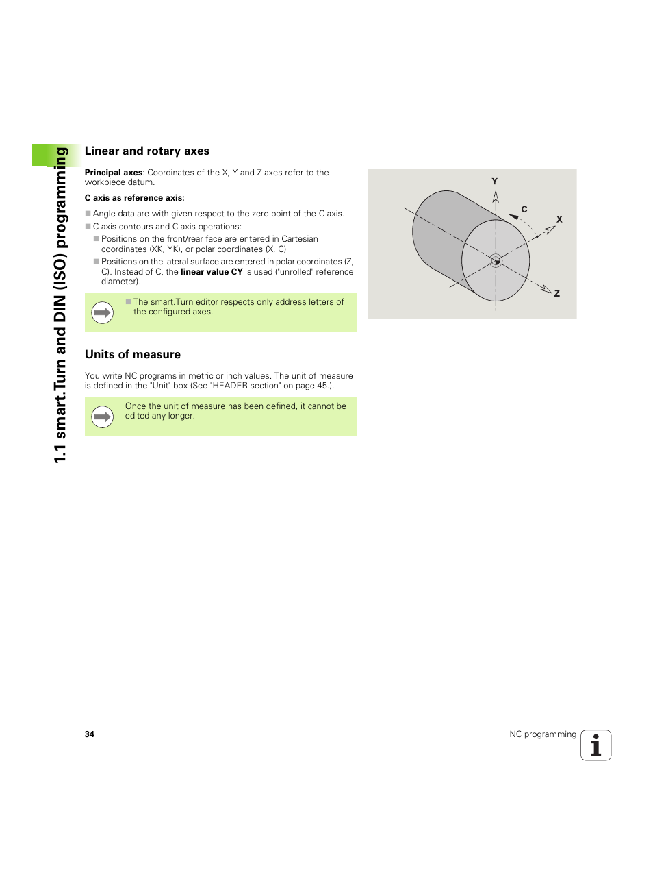 Linear and rotary axes, Units of measure, 1 smar t.t u rn and din (iso) pr ogr a mming | HEIDENHAIN SW 54843x-02 DIN Programming User Manual | Page 34 / 601