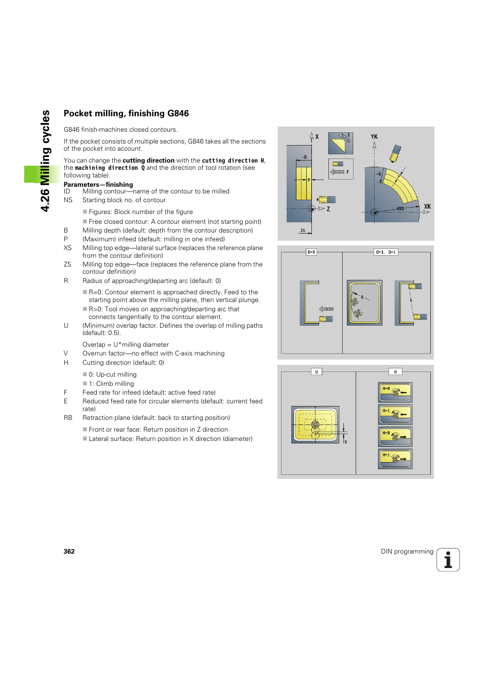 Pocket milling, finishing g846, 26 milling cy cles | HEIDENHAIN SW 54843x-02 DIN Programming User Manual | Page 362 / 601
