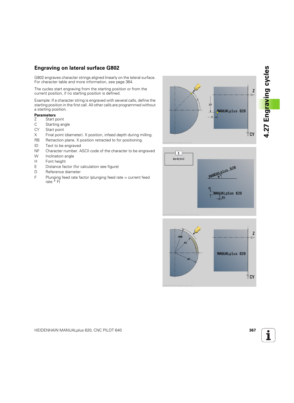 Engraving on lateral surface g802, 27 engr a v ing cy cles | HEIDENHAIN SW 54843x-02 DIN Programming User Manual | Page 367 / 601