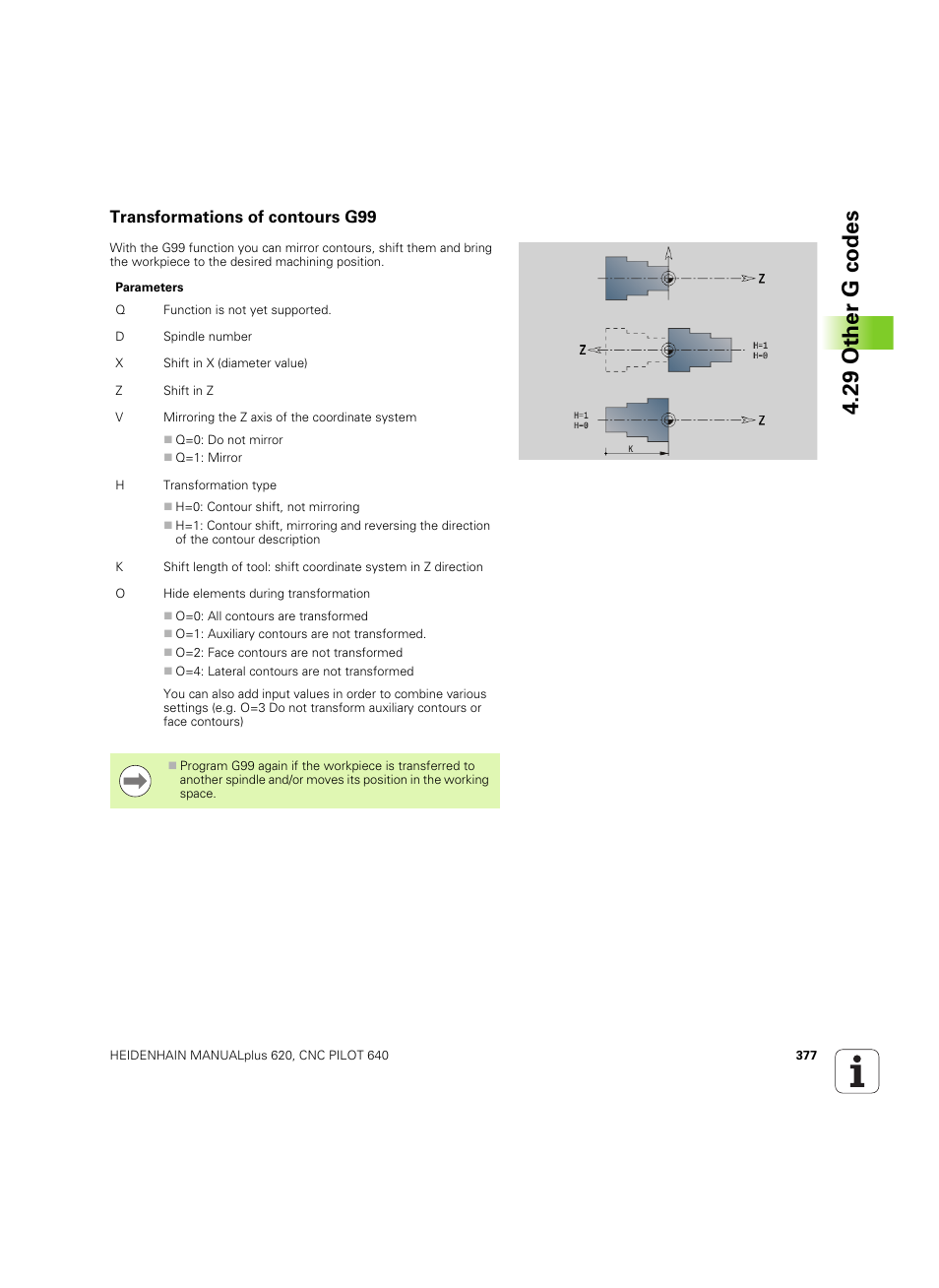 Transformations of contours g99, 29 other g codes | HEIDENHAIN SW 54843x-02 DIN Programming User Manual | Page 377 / 601