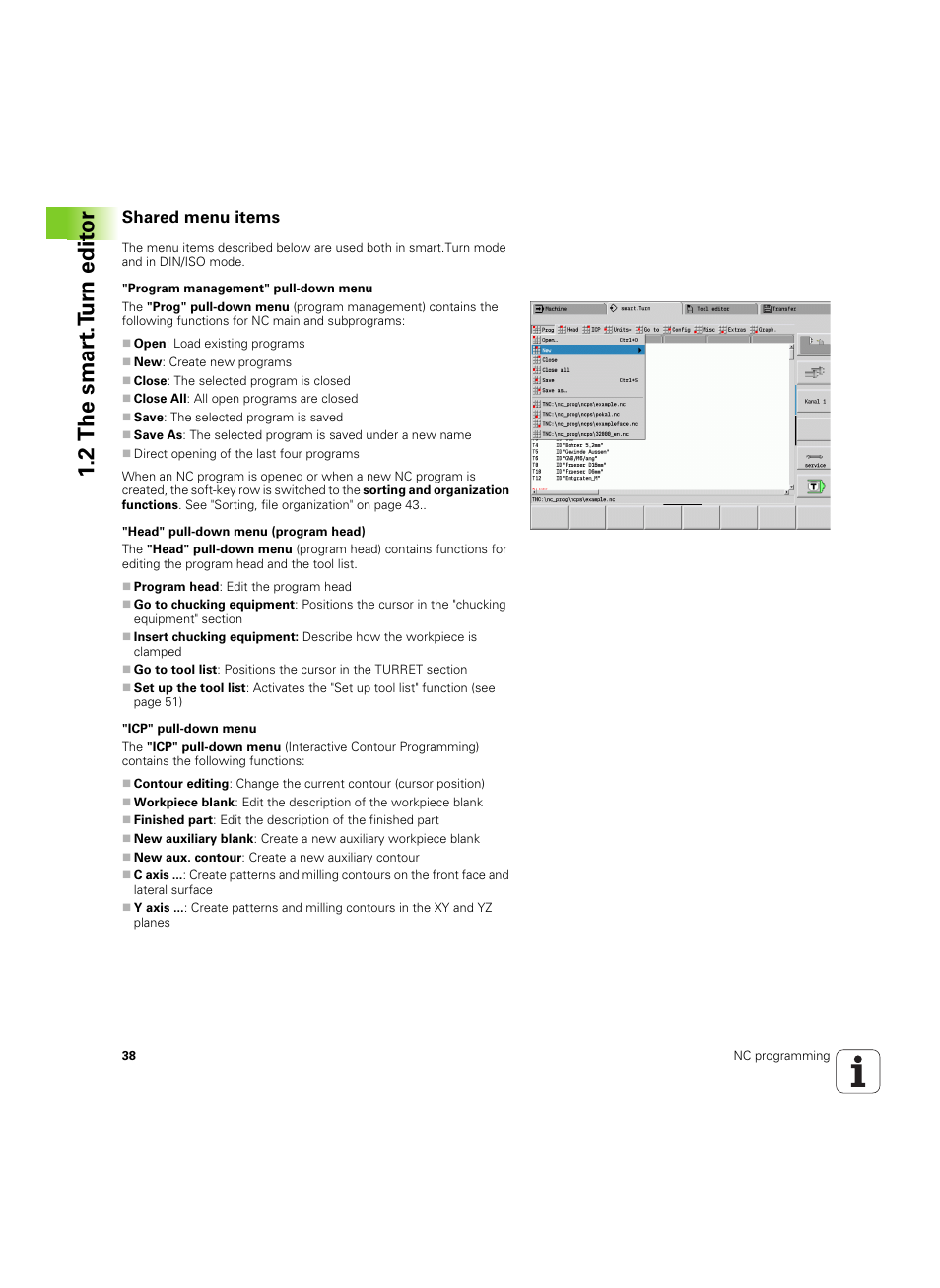Shared menu items, 2 the smar t.t u rn edit or | HEIDENHAIN SW 54843x-02 DIN Programming User Manual | Page 38 / 601
