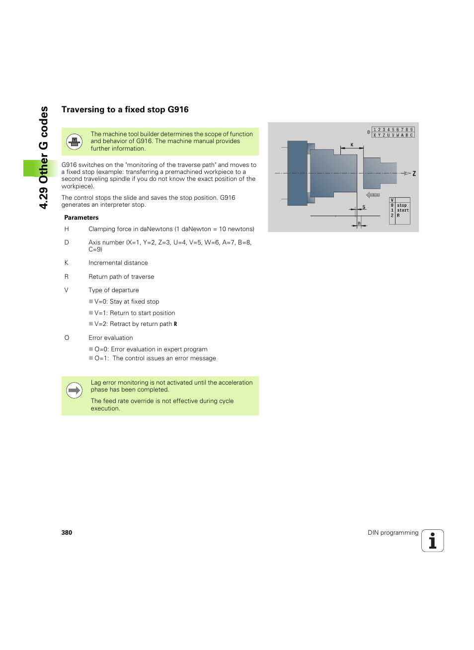 Traversing to a fixed stop g916, 29 other g codes | HEIDENHAIN SW 54843x-02 DIN Programming User Manual | Page 380 / 601