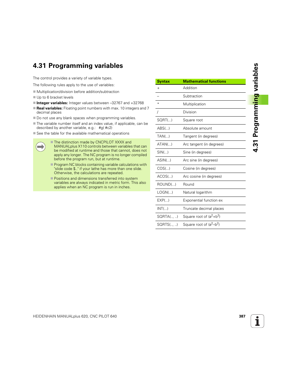 31 programming variables | HEIDENHAIN SW 54843x-02 DIN Programming User Manual | Page 387 / 601