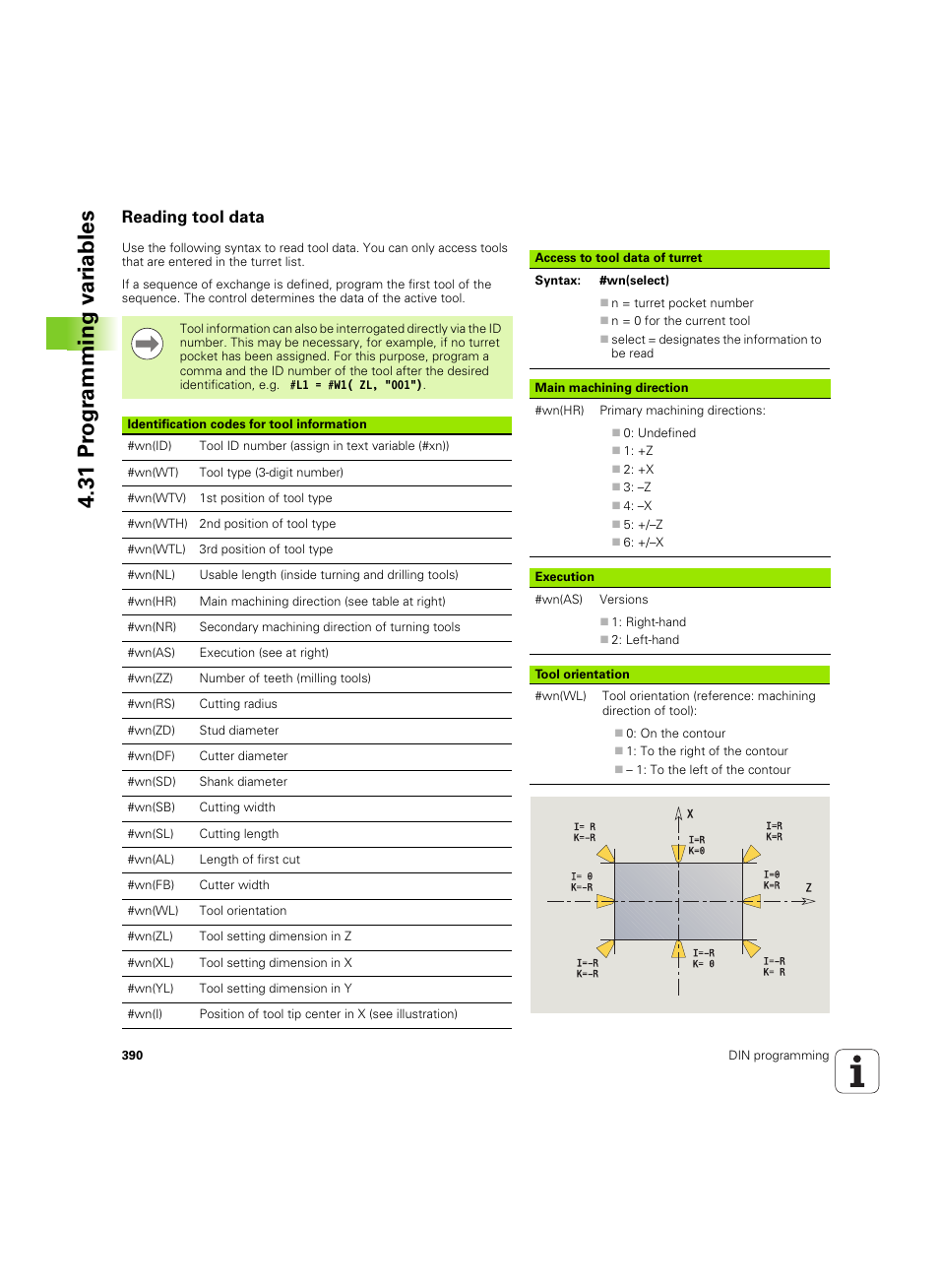 Reading tool data, 31 pr ogr amming v a ri ables | HEIDENHAIN SW 54843x-02 DIN Programming User Manual | Page 390 / 601
