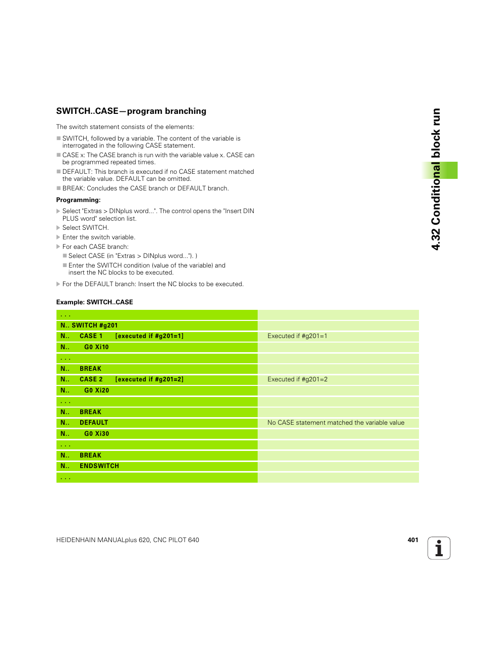 Switch..case—program branching | HEIDENHAIN SW 54843x-02 DIN Programming User Manual | Page 401 / 601