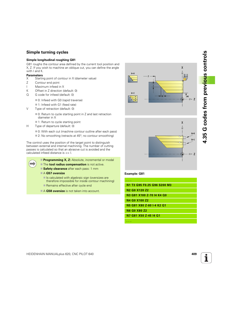 Simple turning cycles, 35 g codes fr om pr evious contr o ls | HEIDENHAIN SW 54843x-02 DIN Programming User Manual | Page 409 / 601
