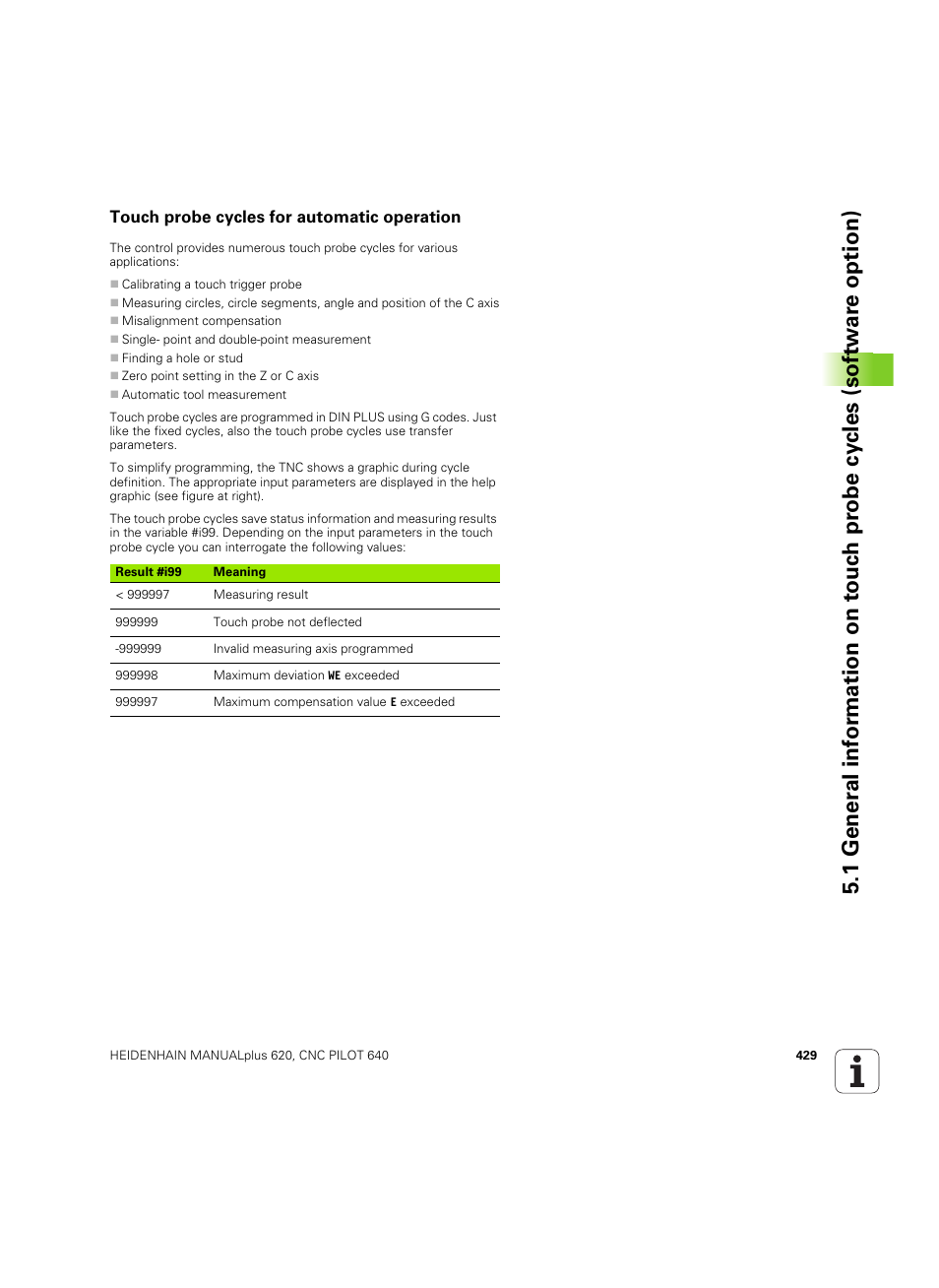Touch probe cycles for automatic operation | HEIDENHAIN SW 54843x-02 DIN Programming User Manual | Page 429 / 601