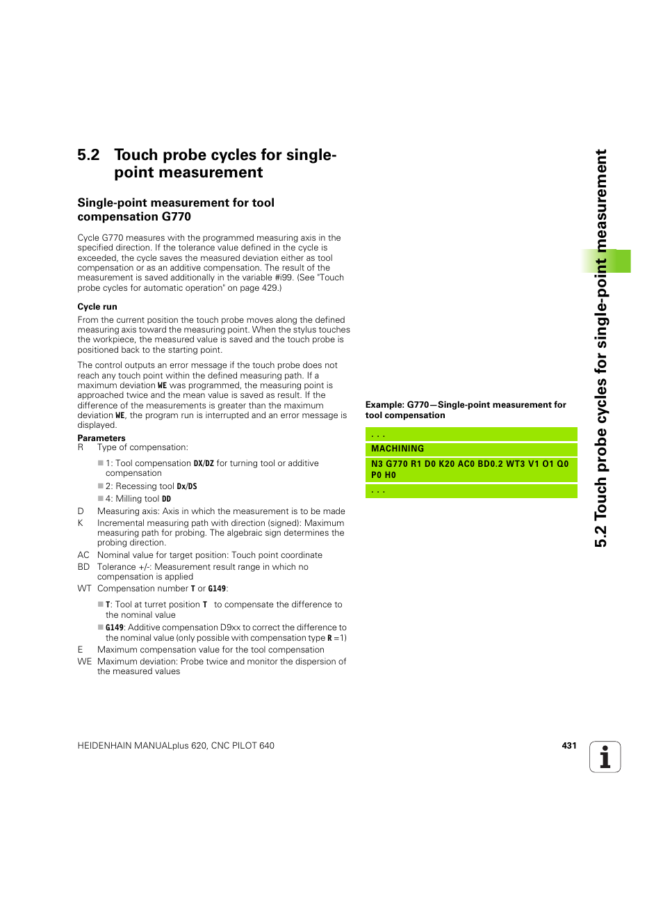 2 touch probe cycles for single- point measurement, 2 touch probe cycles for single-point measurement | HEIDENHAIN SW 54843x-02 DIN Programming User Manual | Page 431 / 601