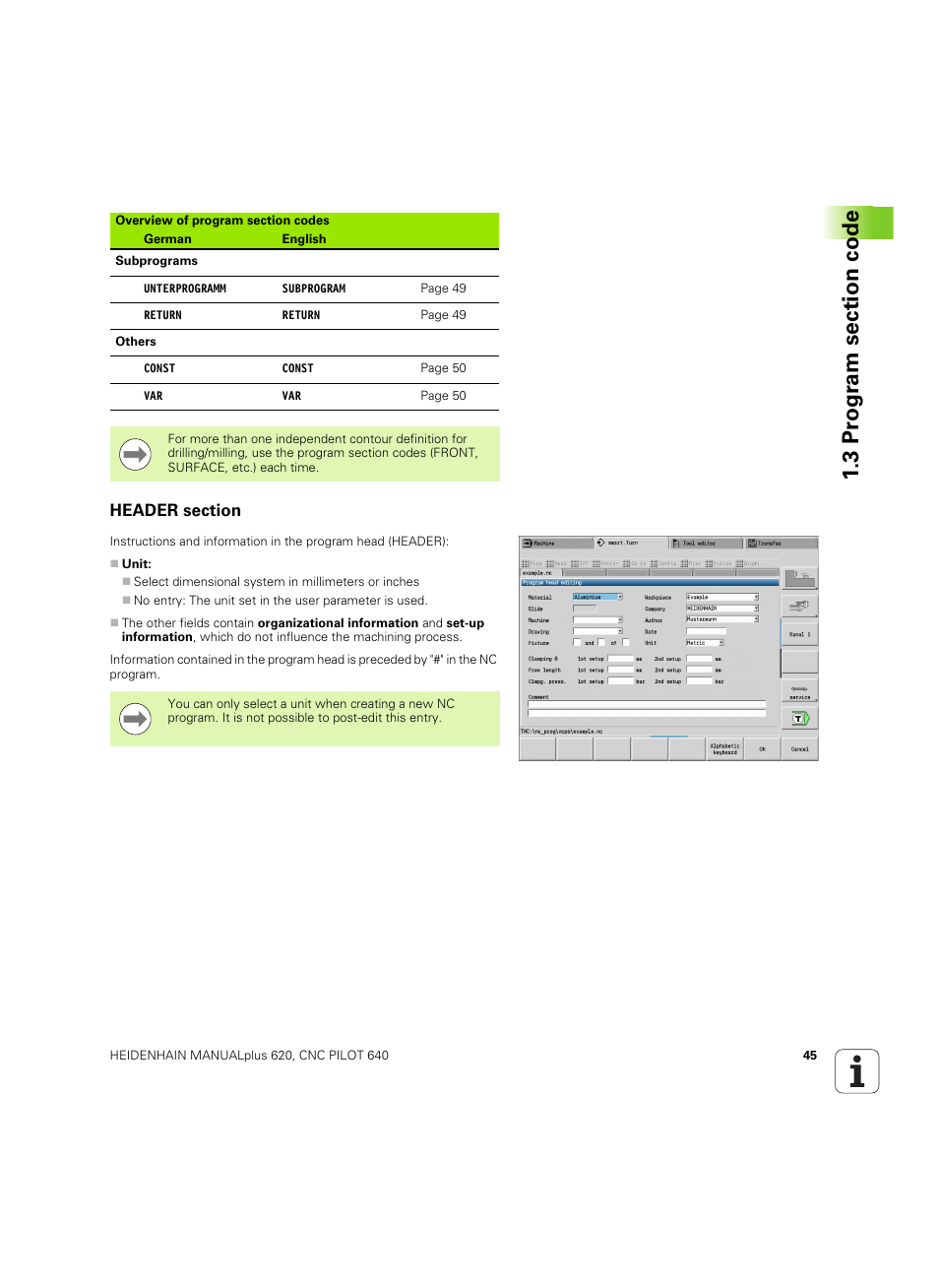 Header section | HEIDENHAIN SW 54843x-02 DIN Programming User Manual | Page 45 / 601
