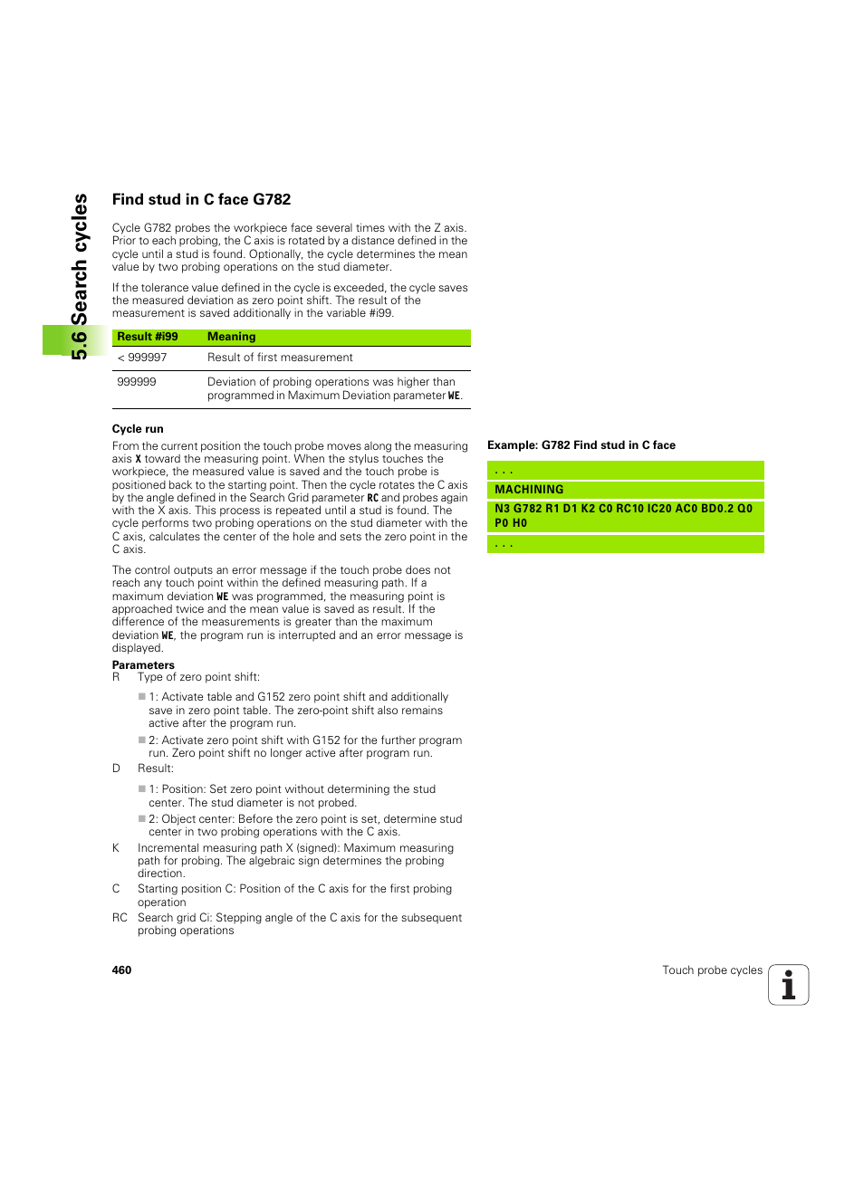 Find stud in c face g782, 6 sear c h cy cles | HEIDENHAIN SW 54843x-02 DIN Programming User Manual | Page 460 / 601
