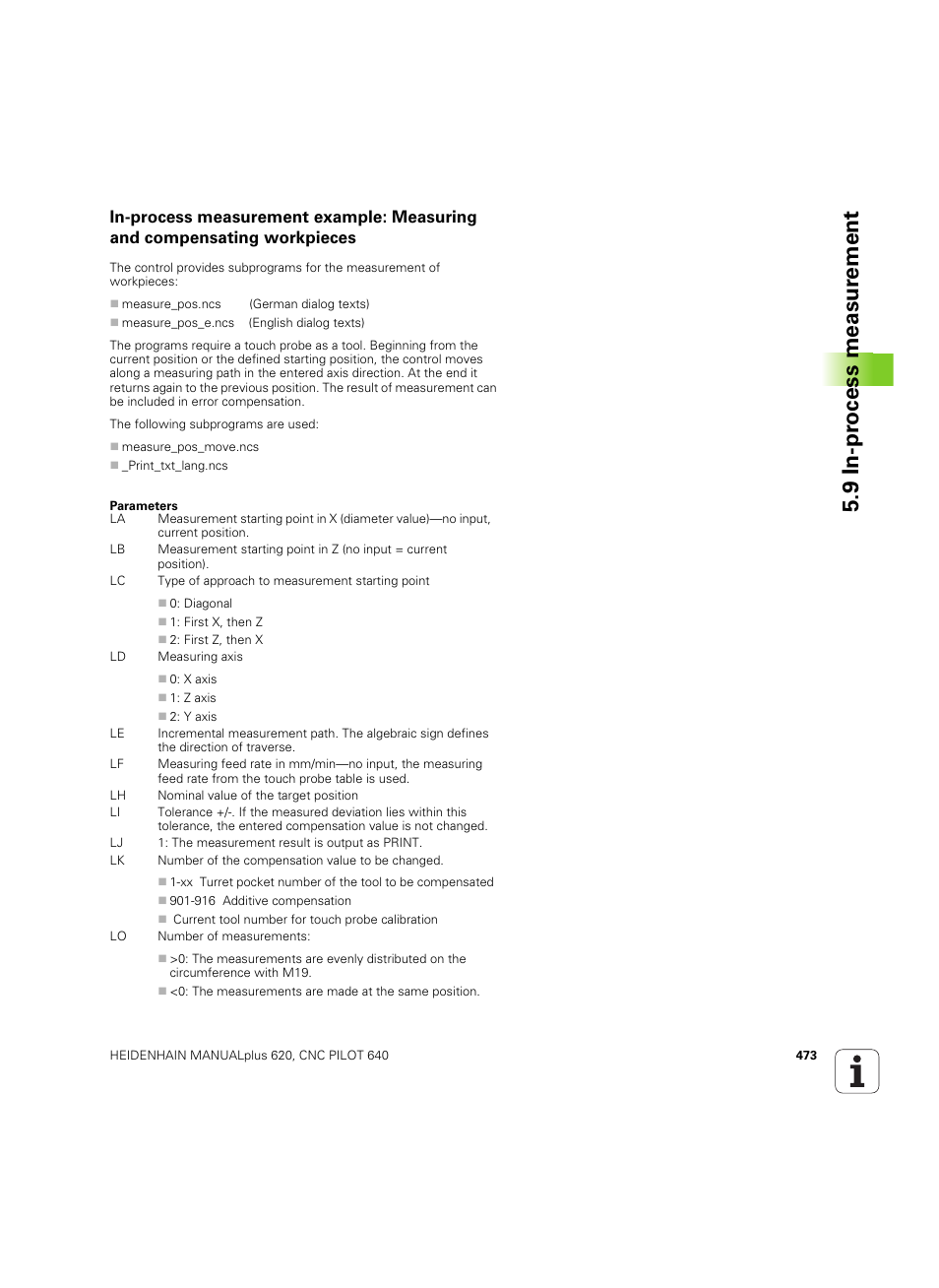 9 in-pr o cess measur ement | HEIDENHAIN SW 54843x-02 DIN Programming User Manual | Page 473 / 601