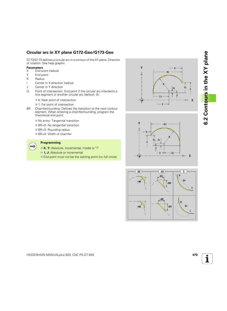 Circular arc in xy plane g172-geo/g173-geo, 2 cont ours in the xy plane | HEIDENHAIN SW 54843x-02 DIN Programming User Manual | Page 479 / 601