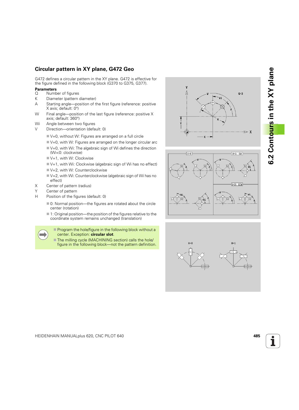 Circular pattern in xy plane, g472 geo, 2 cont ours in the xy plane | HEIDENHAIN SW 54843x-02 DIN Programming User Manual | Page 485 / 601