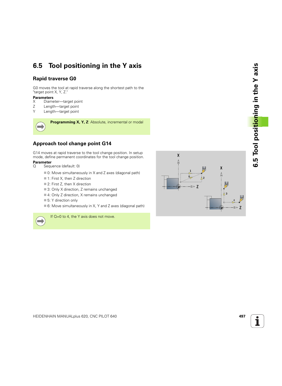 5 tool positioning in the y axis, Rapid traverse g0, Approach tool change point g14 | HEIDENHAIN SW 54843x-02 DIN Programming User Manual | Page 497 / 601