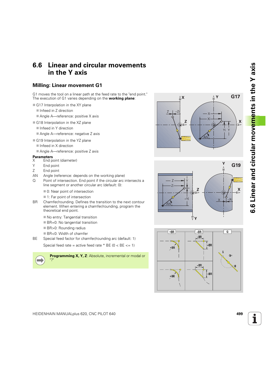 6 linear and circular movements in the y axis, Milling: linear movement g1 | HEIDENHAIN SW 54843x-02 DIN Programming User Manual | Page 499 / 601