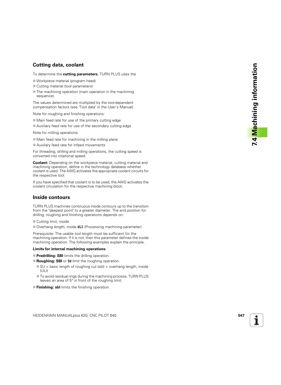 Cutting data, coolant, Inside contours, 4 mac h ining inf o rm ation | HEIDENHAIN SW 54843x-02 DIN Programming User Manual | Page 547 / 601