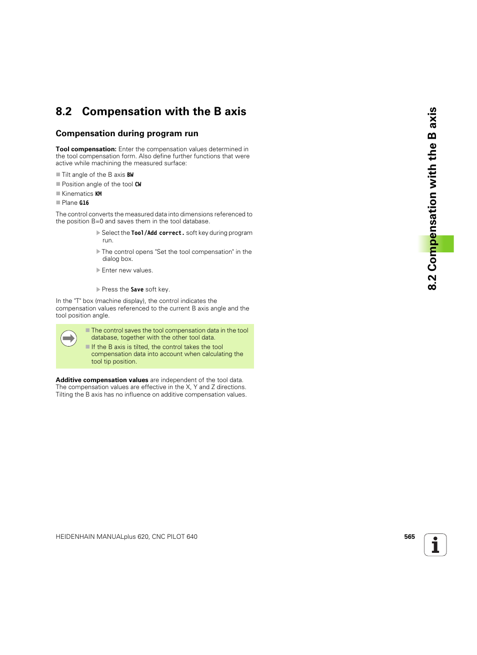 2 compensation with the b axis, Compensation during program run | HEIDENHAIN SW 54843x-02 DIN Programming User Manual | Page 565 / 601