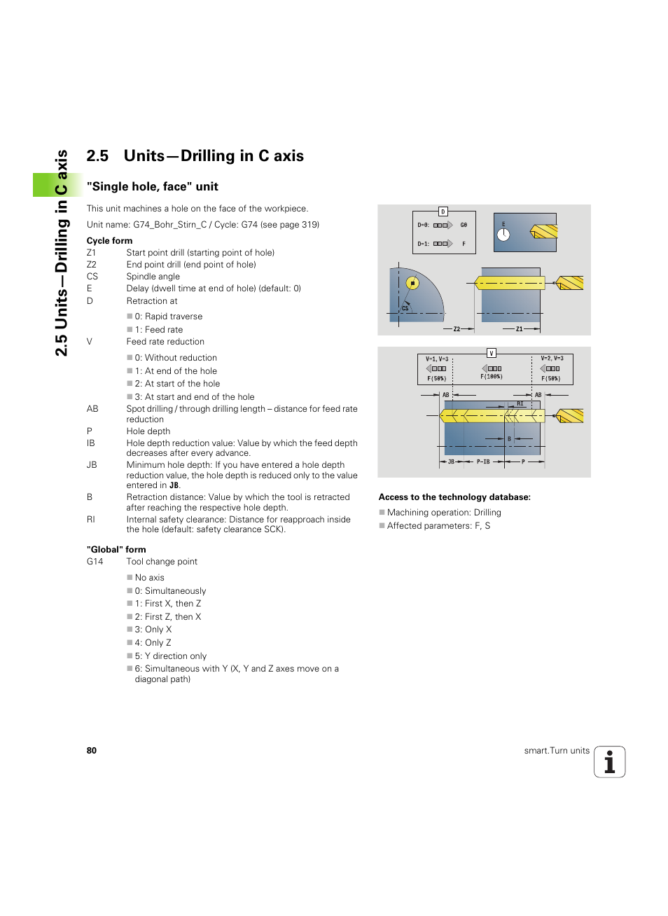 5 units—drilling in c axis, Single hole, face" unit | HEIDENHAIN SW 54843x-02 DIN Programming User Manual | Page 80 / 601