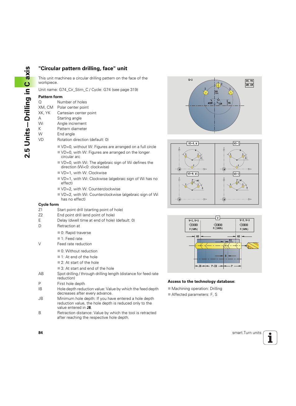 Circular pattern drilling, face" unit, 5 units—dr illing in c axis | HEIDENHAIN SW 54843x-02 DIN Programming User Manual | Page 84 / 601