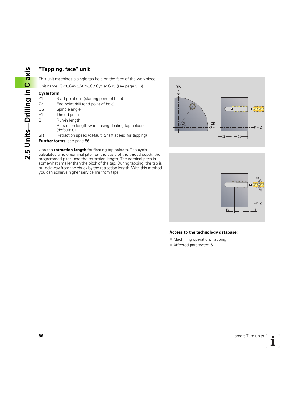 Tapping, face" unit, 5 units—dr illing in c axis | HEIDENHAIN SW 54843x-02 DIN Programming User Manual | Page 86 / 601