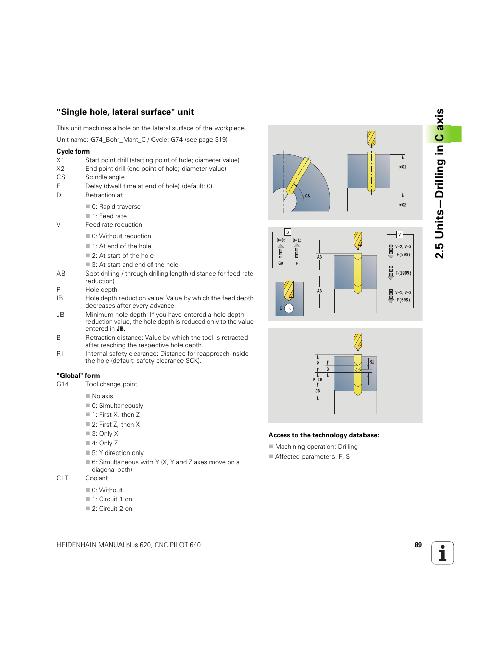 Single hole, lateral surface" unit, 5 units—dr illing in c axis | HEIDENHAIN SW 54843x-02 DIN Programming User Manual | Page 89 / 601