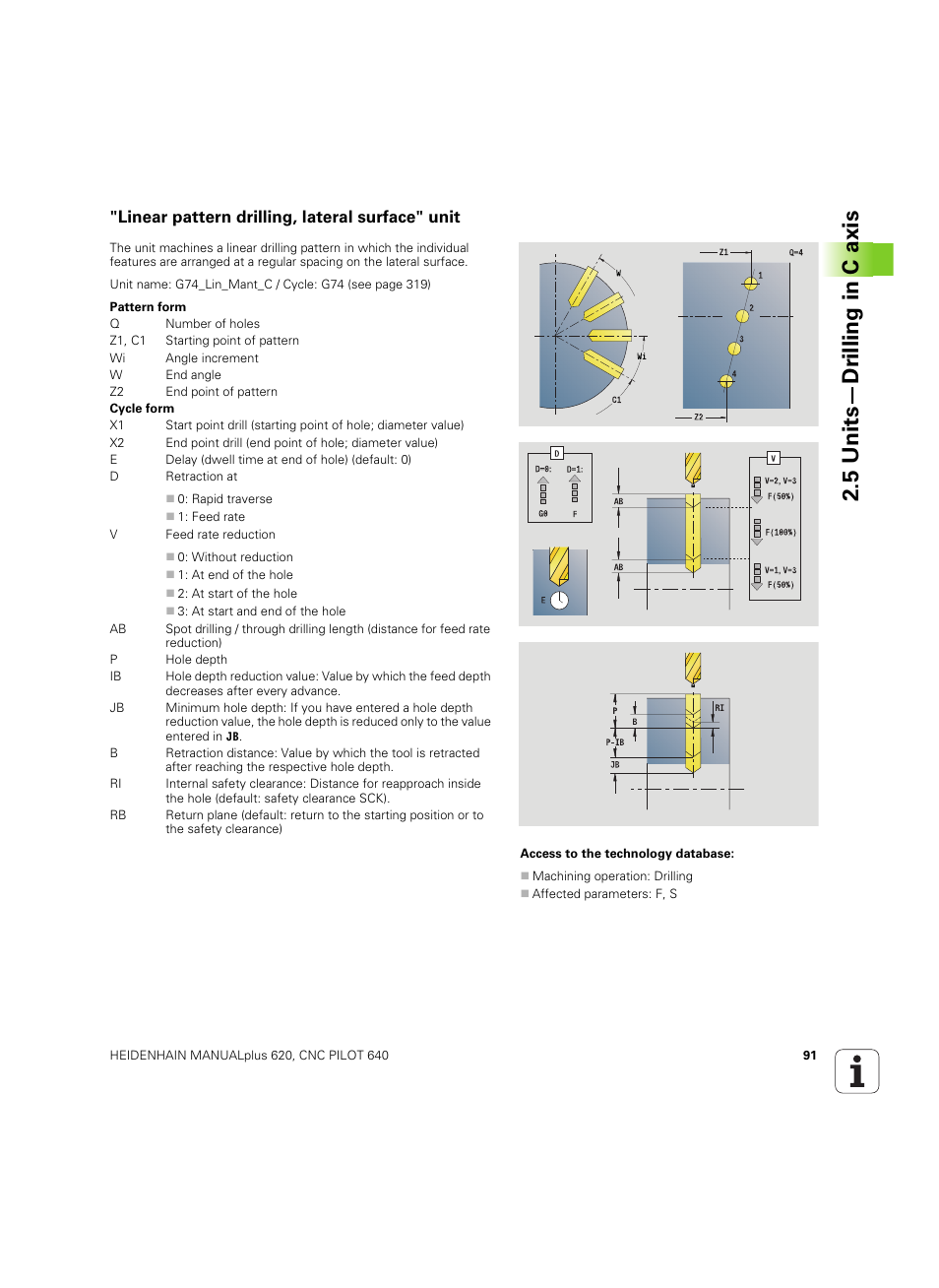 Linear pattern drilling, lateral surface" unit, 5 units—dr illing in c axis | HEIDENHAIN SW 54843x-02 DIN Programming User Manual | Page 91 / 601
