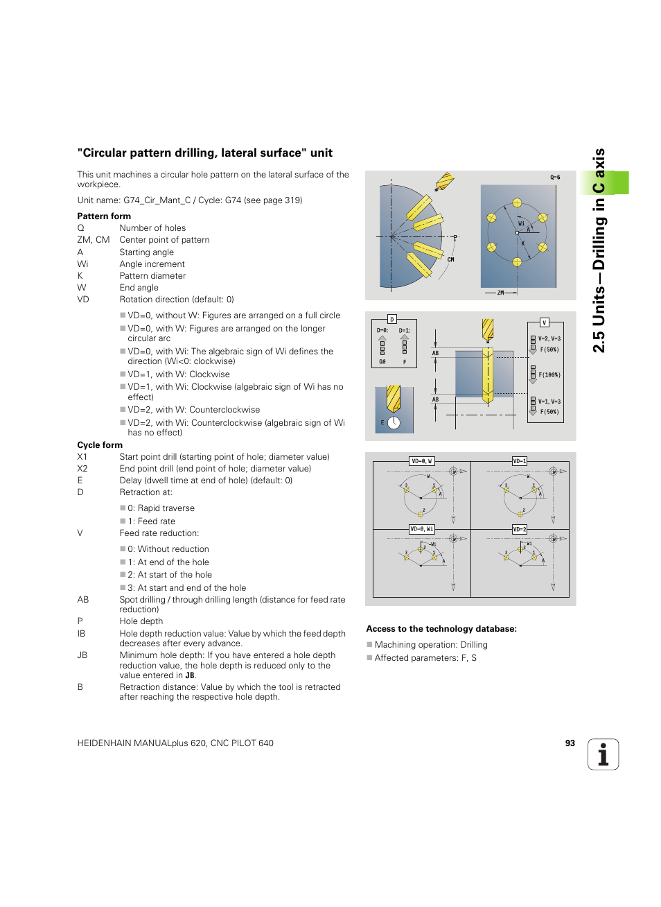 Circular pattern drilling, lateral surface" unit, 5 units—dr illing in c axis | HEIDENHAIN SW 54843x-02 DIN Programming User Manual | Page 93 / 601