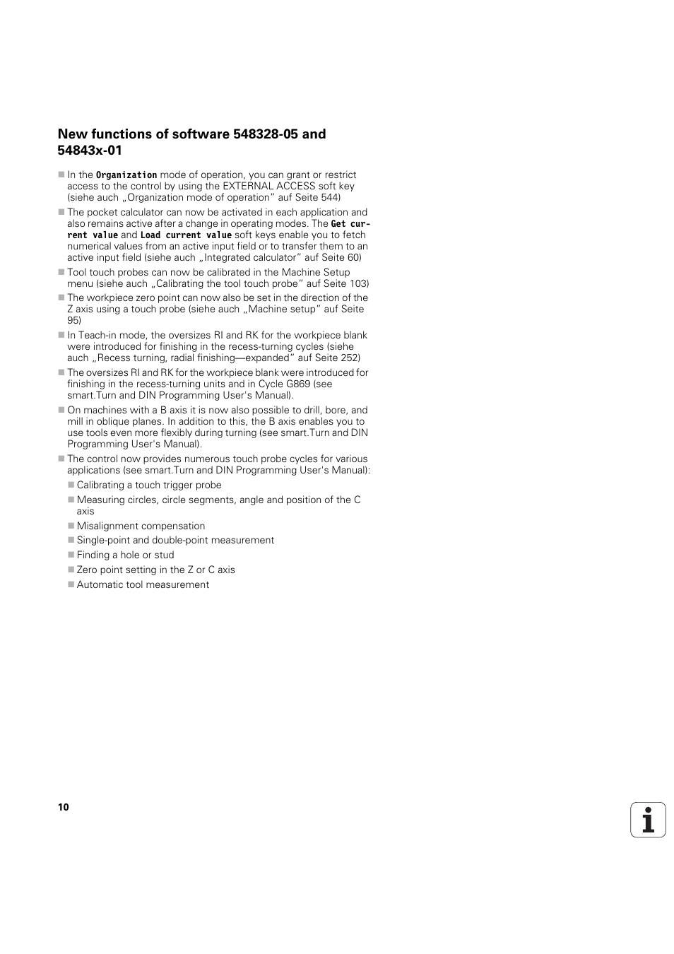 New functions of software 548328-05 and 54843x-01 | HEIDENHAIN SW 54843x-03 User Manual | Page 10 / 656