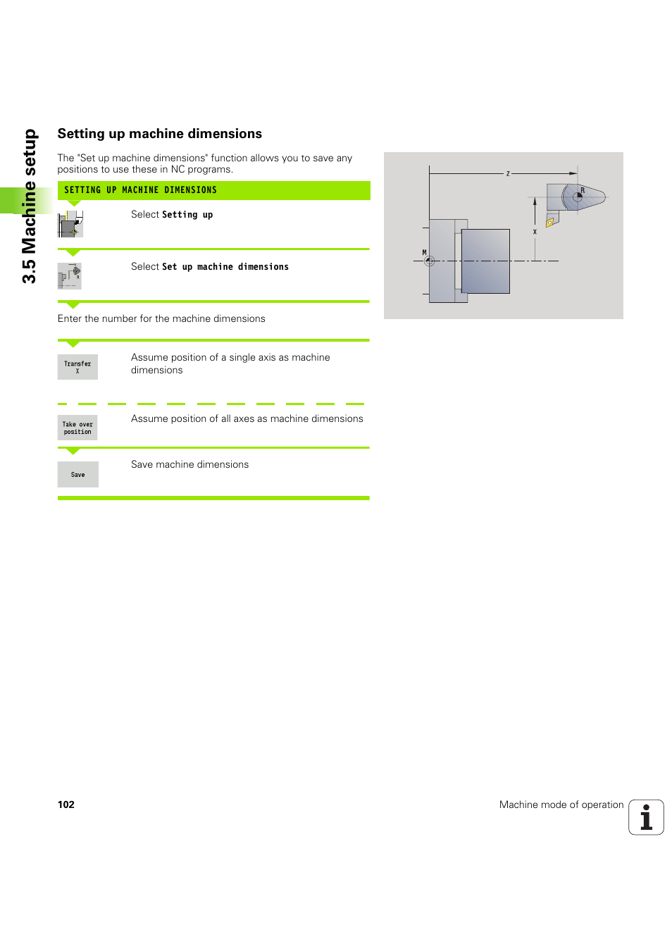 Setting up machine dimensions, 5 mac h ine set u p | HEIDENHAIN SW 54843x-03 User Manual | Page 102 / 656