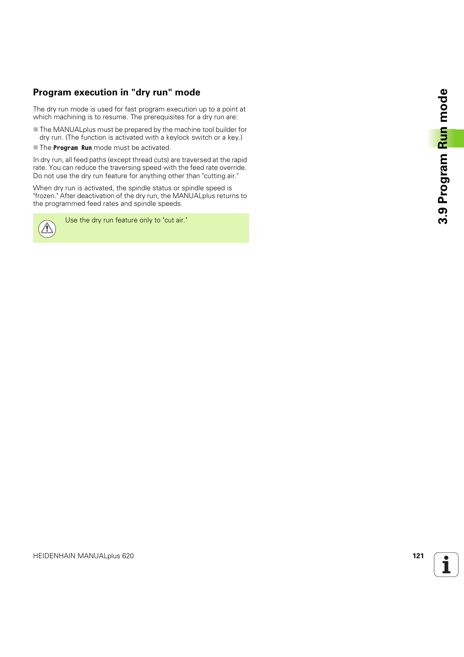 Program execution in "dry run" mode, 9 pr ogr am run mode | HEIDENHAIN SW 54843x-03 User Manual | Page 121 / 656