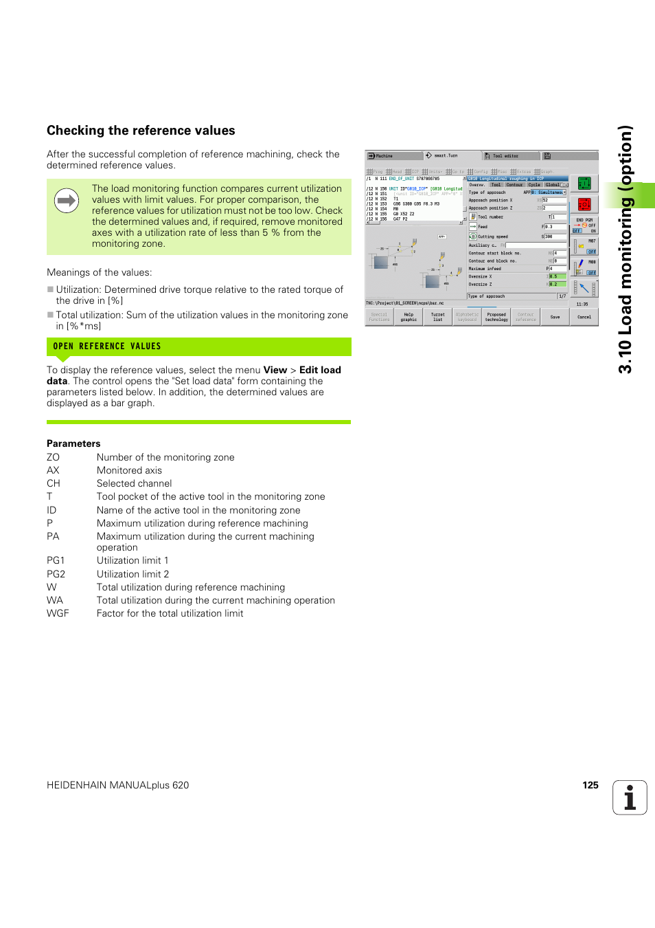 Checking the reference values, 1 0 load monit o ri ng (option) | HEIDENHAIN SW 54843x-03 User Manual | Page 125 / 656