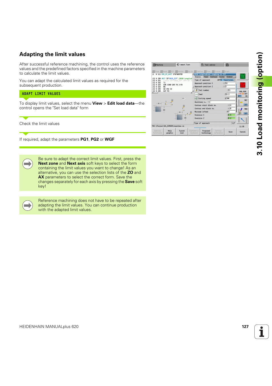 Adapting the limit values, 1 0 load monit o ri ng (option) | HEIDENHAIN SW 54843x-03 User Manual | Page 127 / 656