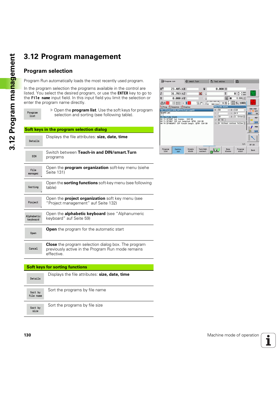 12 program management, Program selection | HEIDENHAIN SW 54843x-03 User Manual | Page 130 / 656