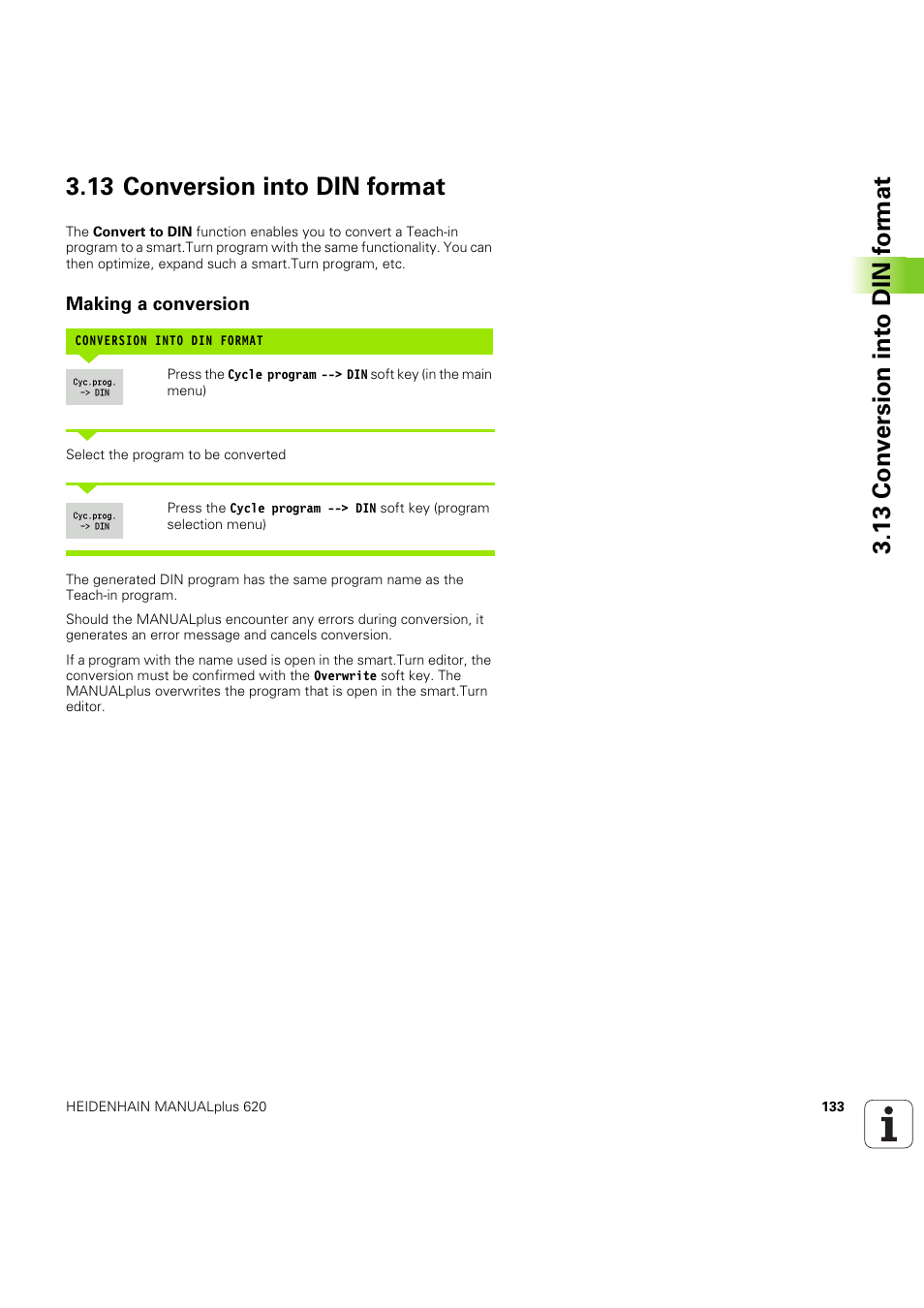 13 conversion into din format, Making a conversion | HEIDENHAIN SW 54843x-03 User Manual | Page 133 / 656